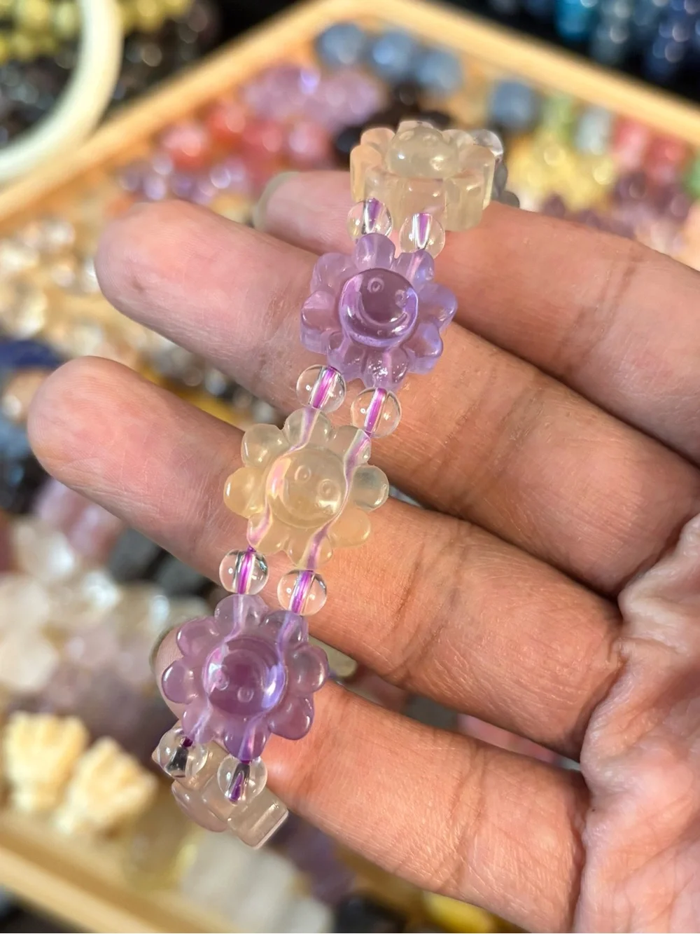 Rainbow Fluorite Smiley Face Crystal Bangle